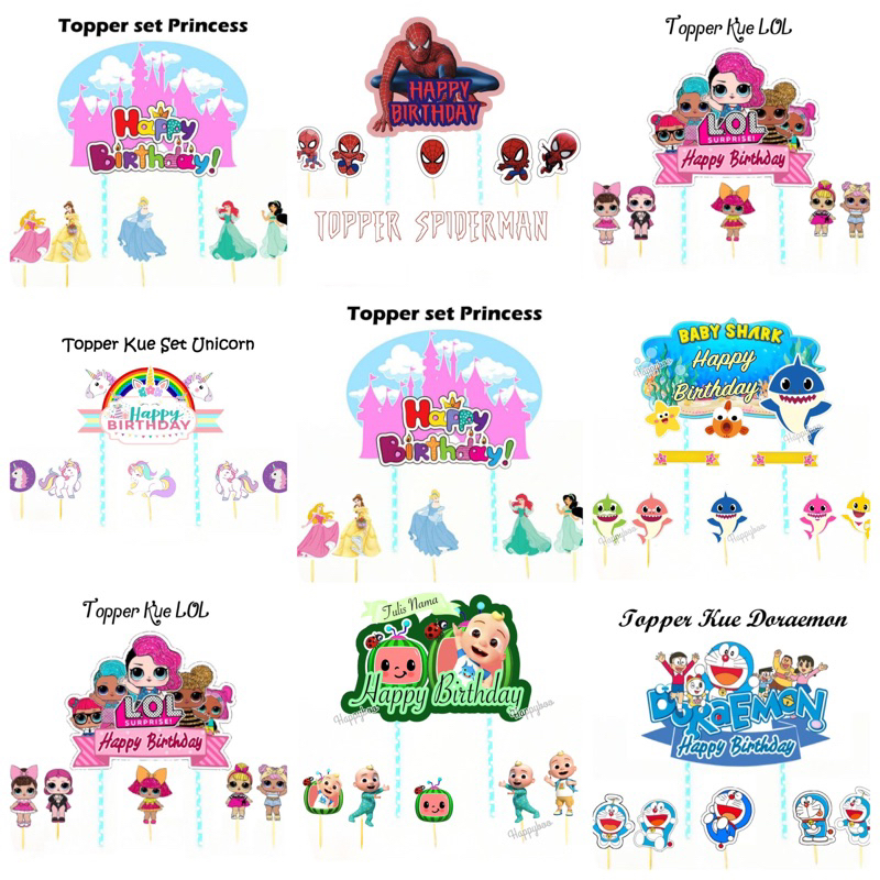 topper kue ulang tahun sedotan unicorn pony blue princess hiasan kue birthday cake doraemon Lol sanr