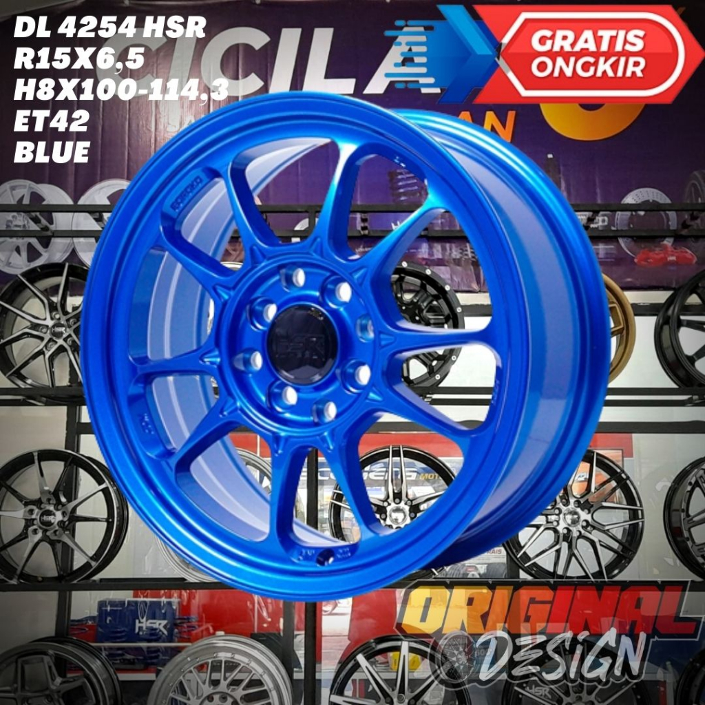 Velg Mobil Ring 15 HSR DL R15 Lebar 6,5 Lobang 4 ET42 BLUE / BIRU MURAH