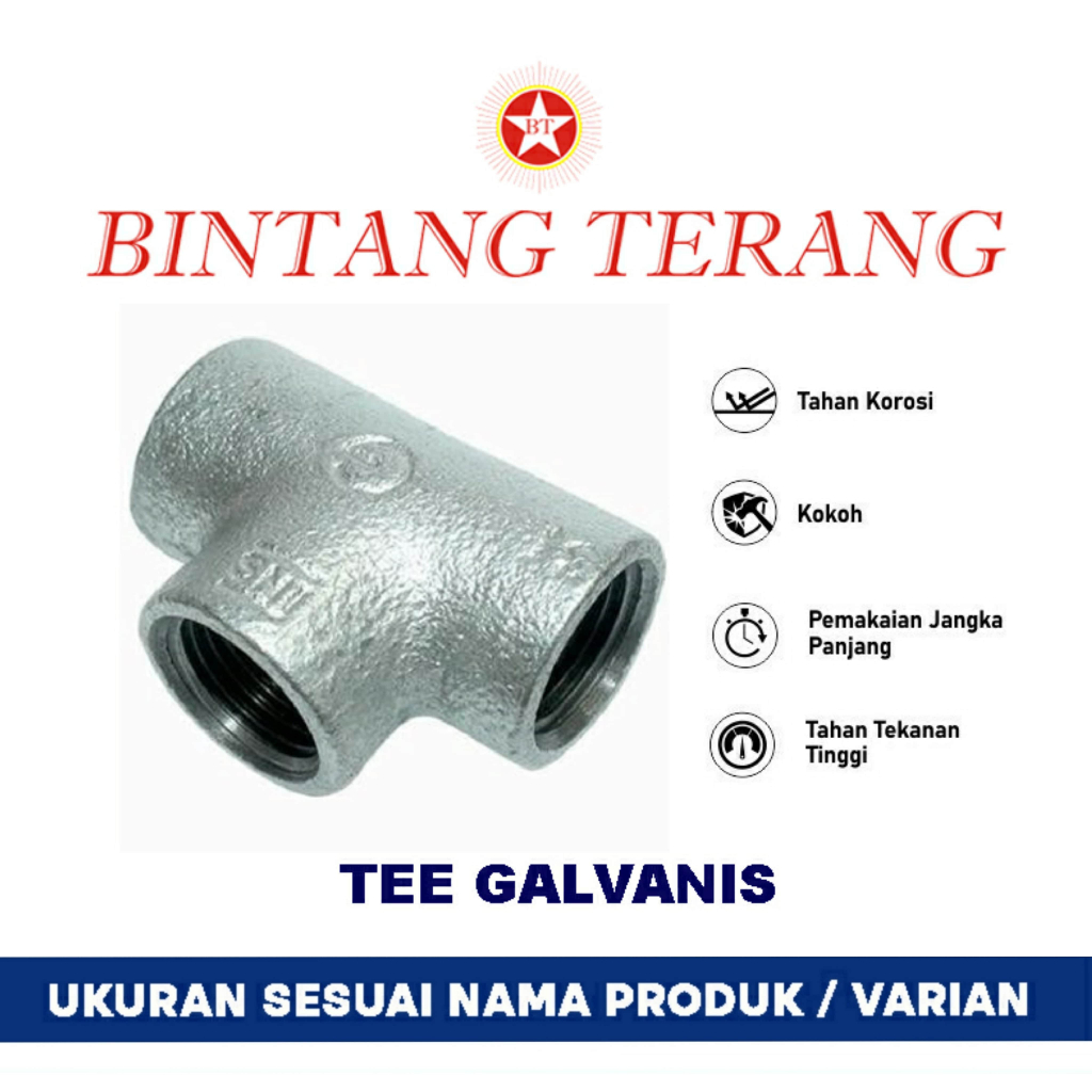 Tee Galvanis 11/2" / Tee Besi Galvanis / Tee drat dalam BSPT