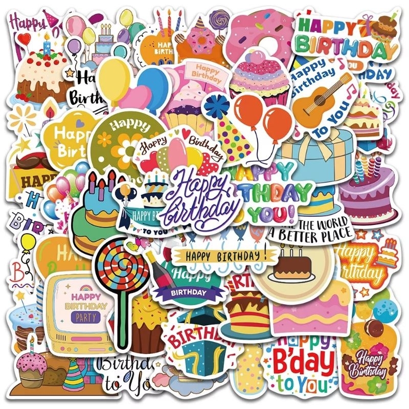 

10pcs Sticker Birthday 1 Cake Super Cute Anti Air Aesthetic Sticker Untuk Dekorasi Korea Notebook Scrapbook Waterproof PVC