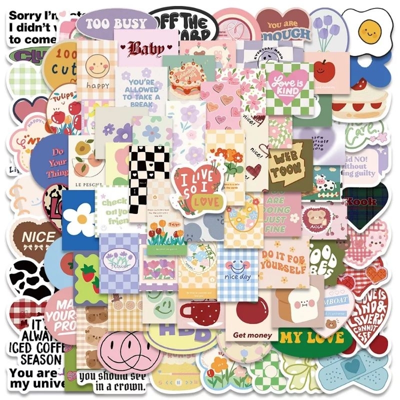 

10pcs Sticker Super Cute Anti Air Aesthetic Sticker Untuk Dekorasi Korea Notebook Scrapbook Waterproof PVC