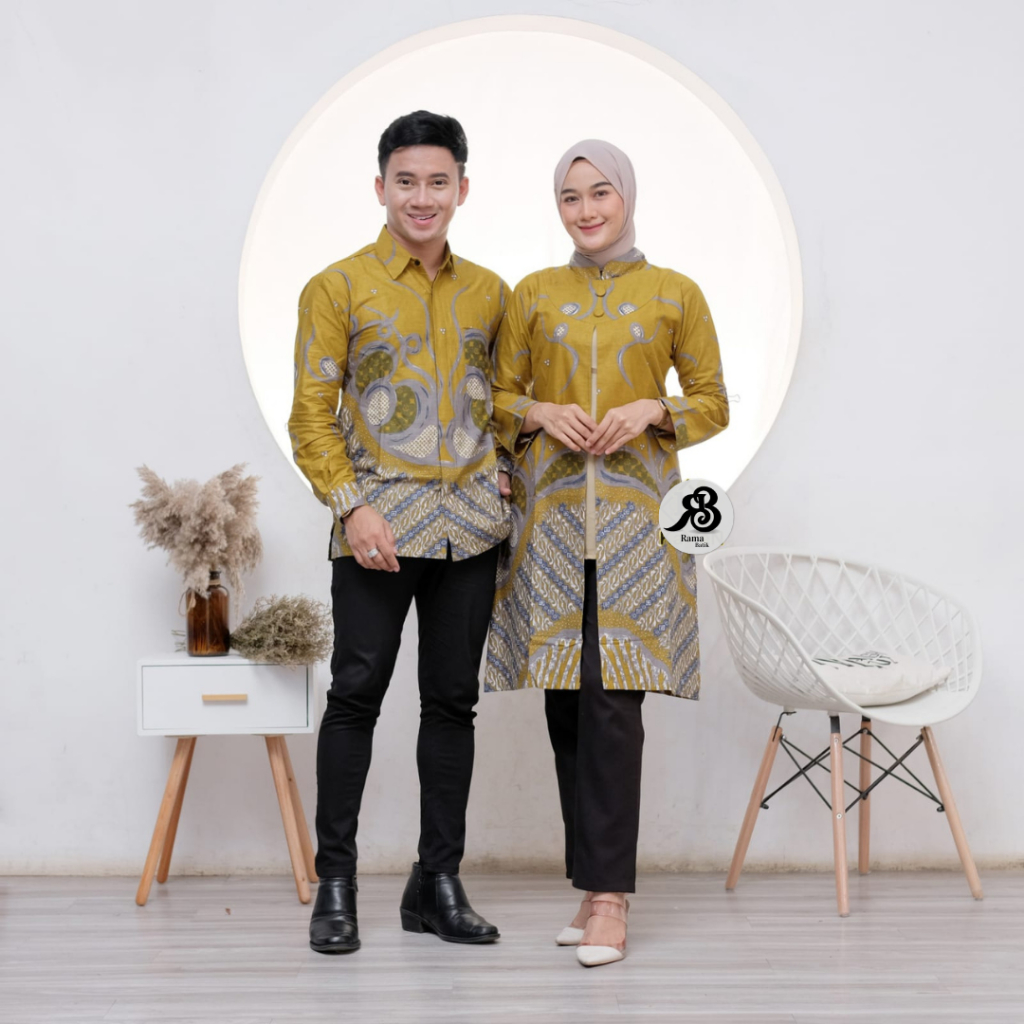 Batik Couple Terbaru Baju Batik Couple Modern Kuas Kuning New