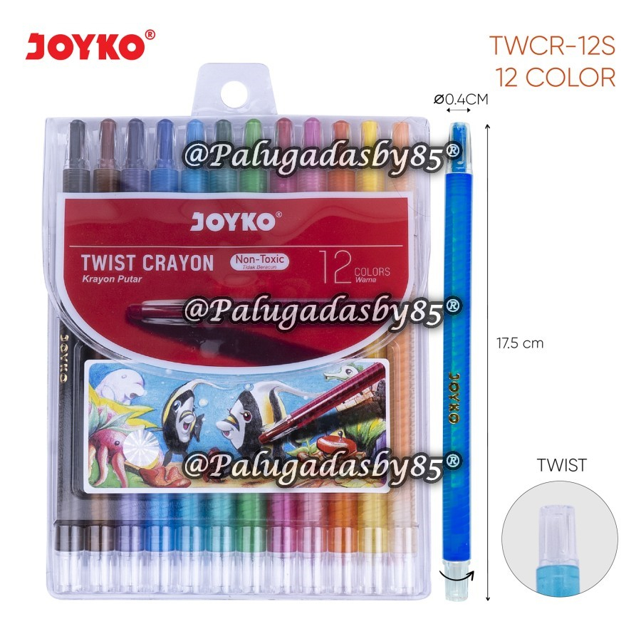 

(1 Set/12) GROSIR Crayon Putar JOYKO TWCR-12S 12W Panjang / Krayon Putar Twist Crayon Joyko TWCR