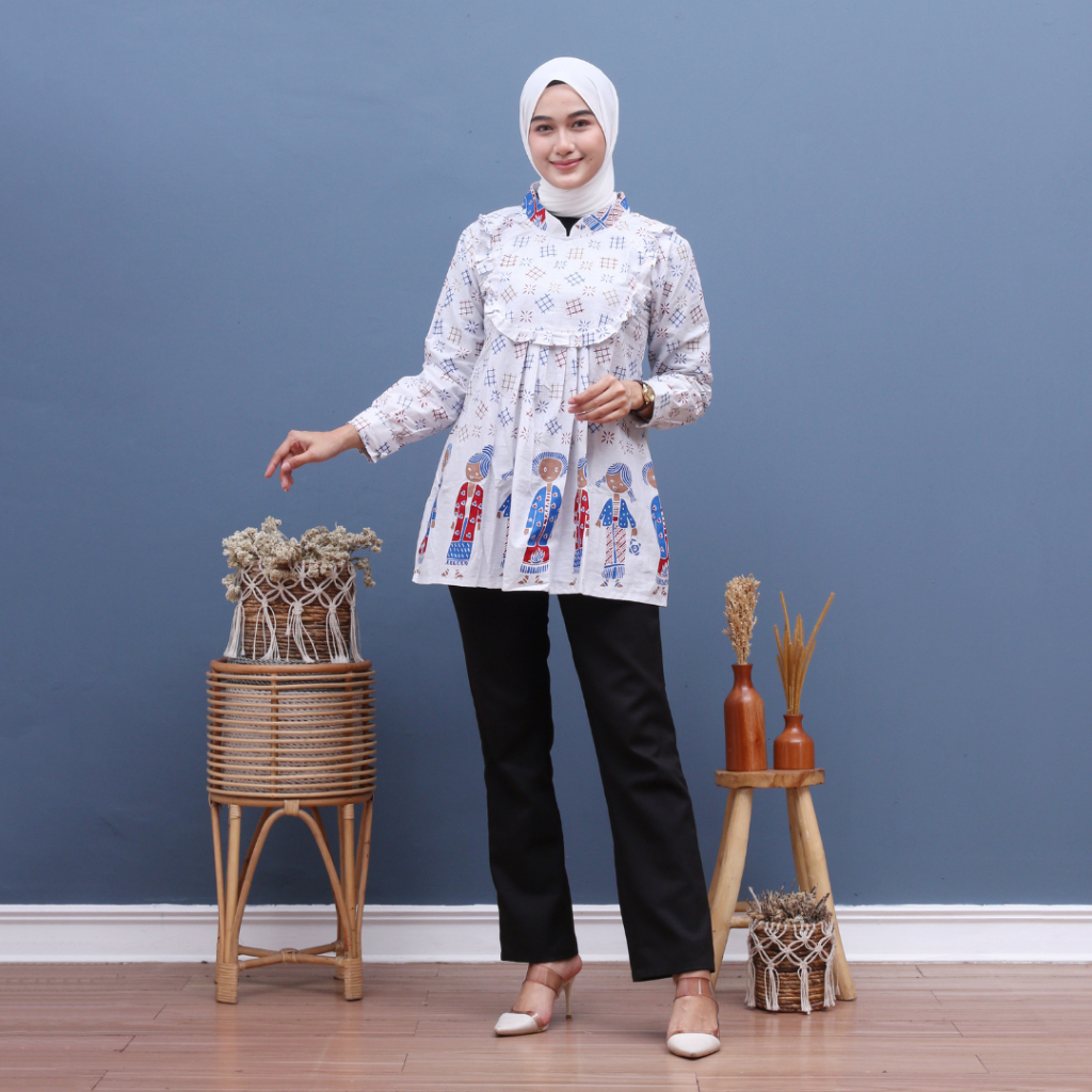 Atasan Wanita Blouse Baju Batik Modern Blouse Rempel BuTejo