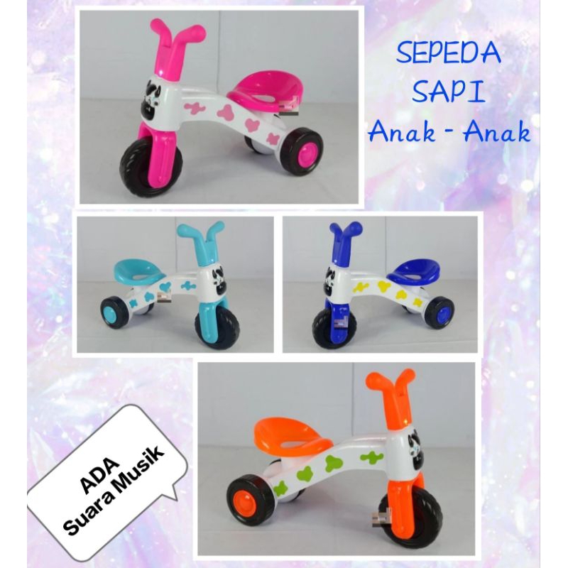 Mainan Sepeda Sapi Plastik Roda 3 - Sepeda Dorong Anak Cowok Cewek