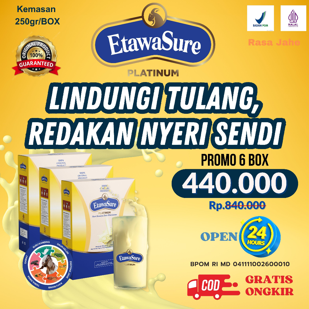 

[Paket Hemat 6 Box] Etawasure susu kambing etawa bubuk solusi tepat atasi pernafasan dan nyeri sendi 250gr