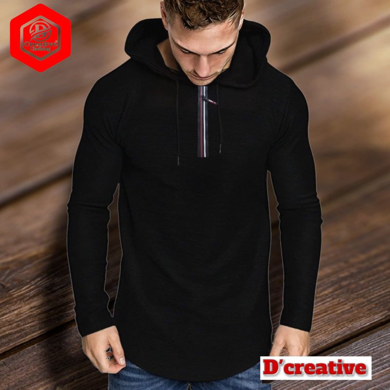 Kaos Pria Hoodie Kurta Polos pakai Zipper lengan panjang