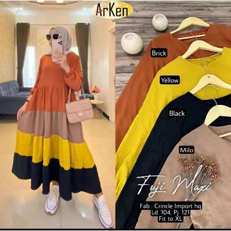 GAMIS FUJI / GAMIS MIDI FUJI PELANGI / MIDI DRESS BAHAN CRINCKLE AIRFLOW TERBARU