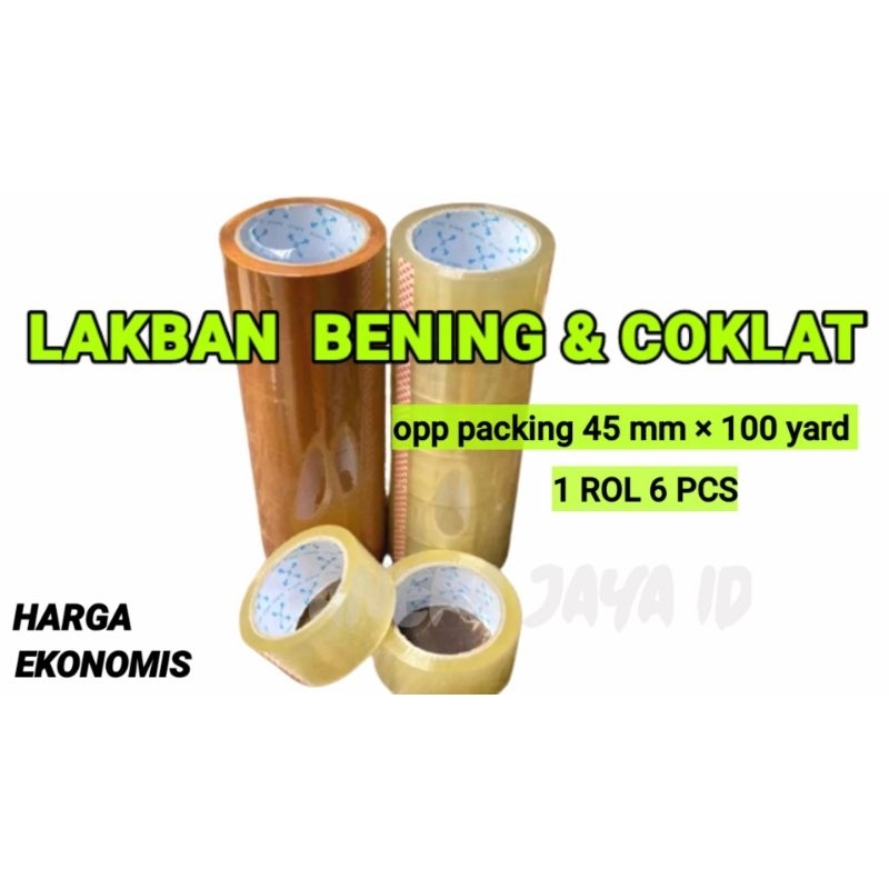 

lakban bening dan coklat 45 mm 100 yard/esolasi selotip clear tape 45 mm 100 yard, kualitas daimaru daya lengket dan kuat harga 6 pcs atau 1 rol