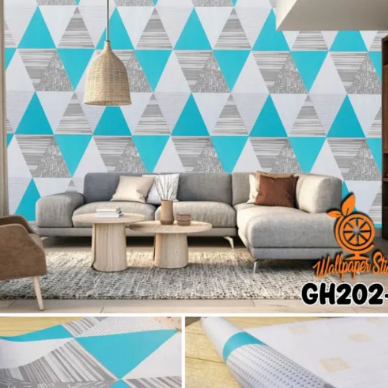 Wallpaper Sticker Dinding Segitiga Biru Minimalis 3D