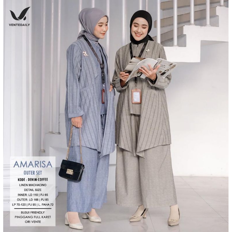SET 3in1 SERIES Original By Vente Daily Setelan Outer+Inner+Celana Pants Busui Linen Premium Office 