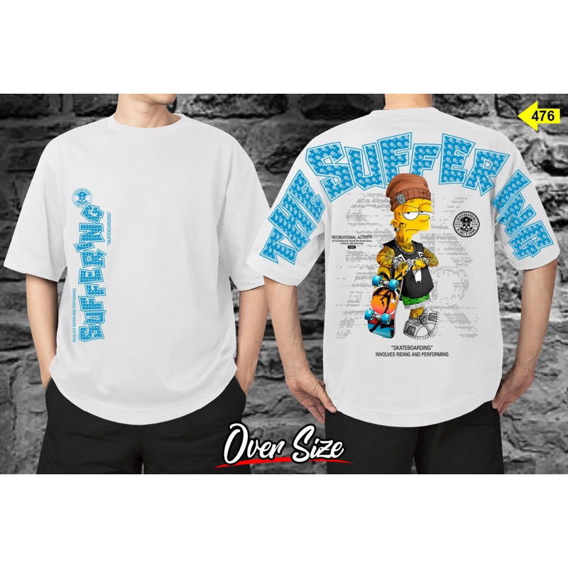 Kaos Oversize Suffering Simpson Pria Wanita Unisex Bahan Katun Motif Print Sablon Warna Putih