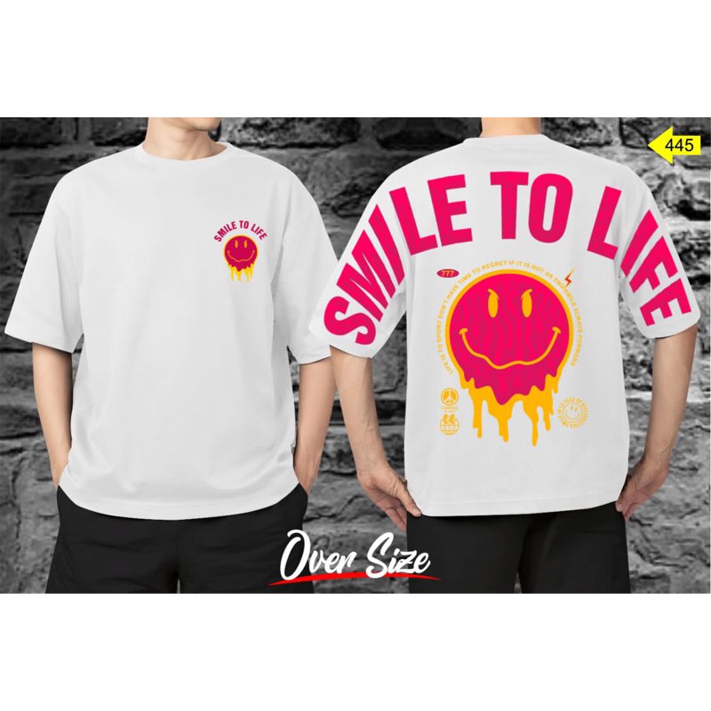Kaos Oversize Smile To Life Pria Wanita Unisex Bahan Katun Motif Print Sablon Warna Putih