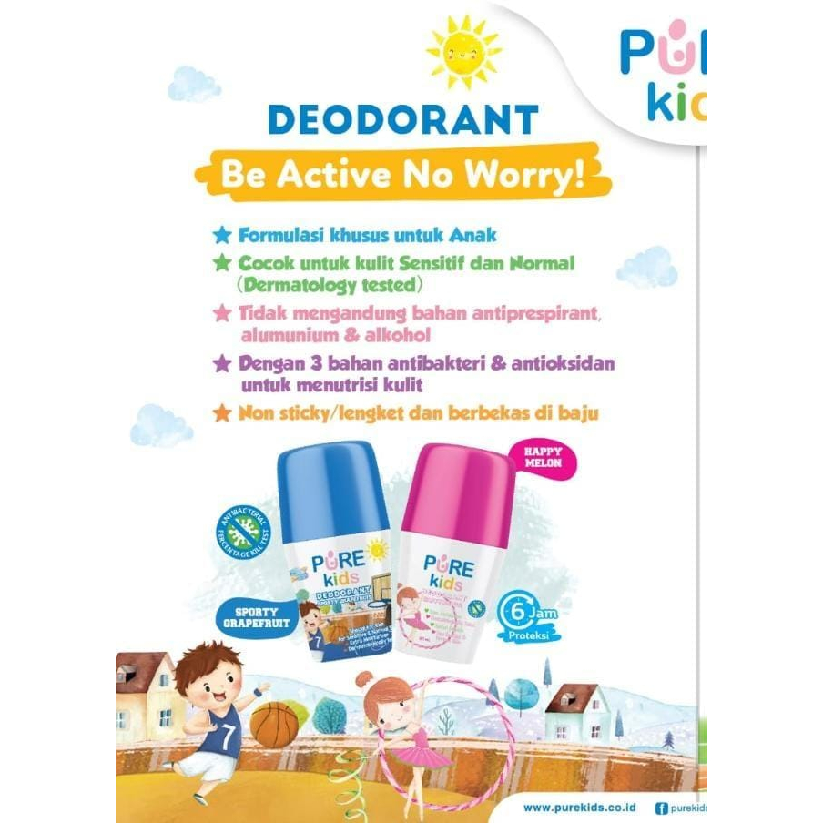 Pure Kids Deodorant Anak Penghilang Bau Ketiak Bau Badan Anak Olahraga Roll On Anak