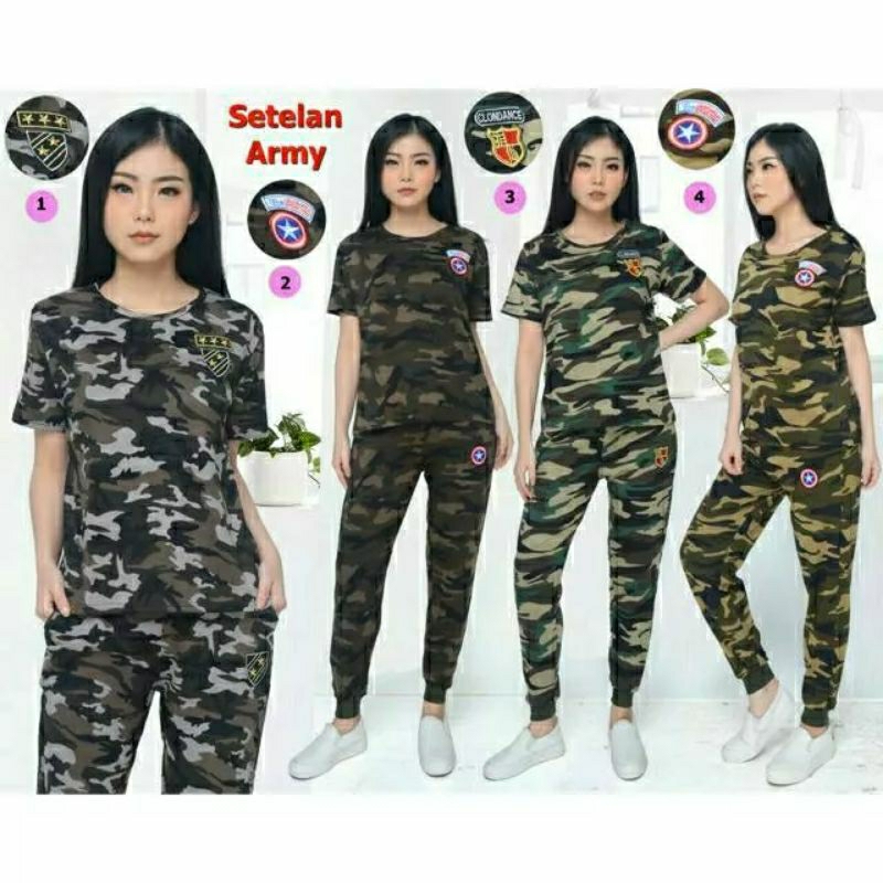Setelan Baju Senam Loreng Army Olahraga Aerobik Import Unisex