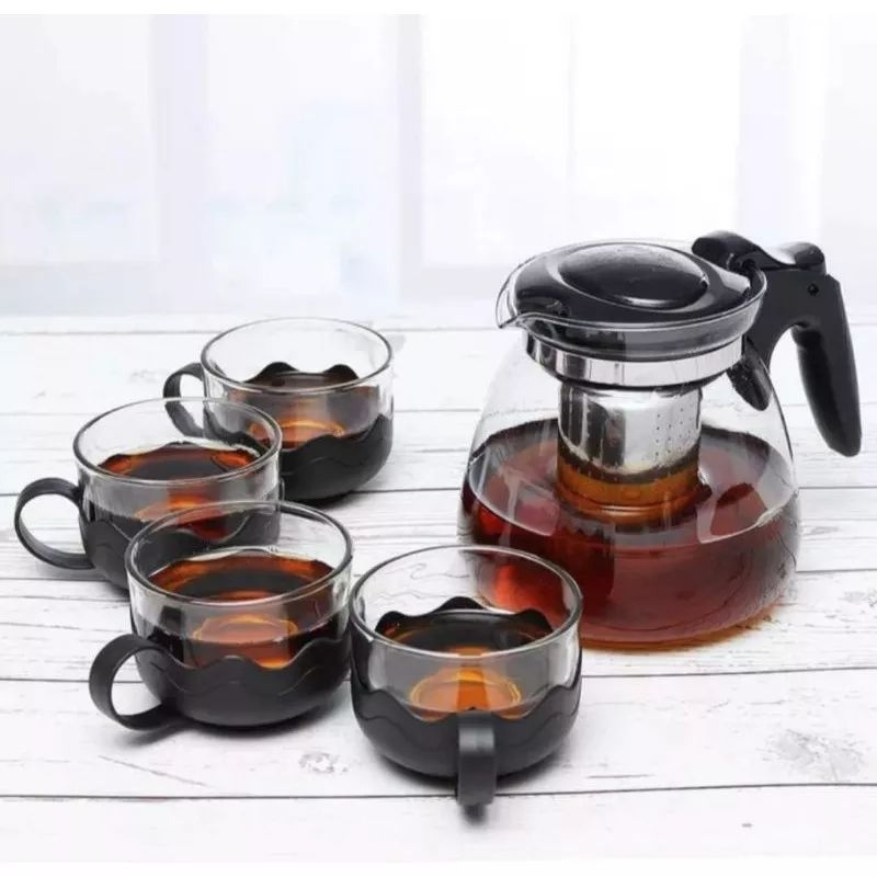 TEAPOT KACA 5 IN 1 PLUS SARINGAN TEAPOT HITAM