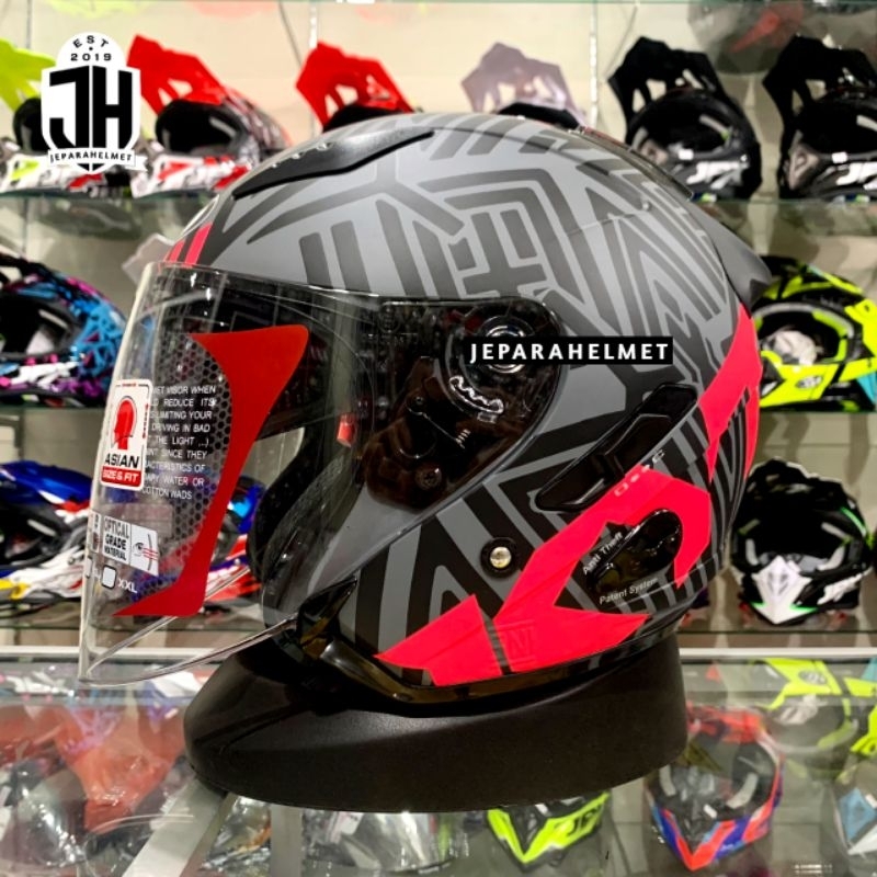 Helm Half Face KYT Galaxy Flat R Double Visor Motif Neon Grey Fuxia Fluo Doff | KYT Galaxy Flat R Ha