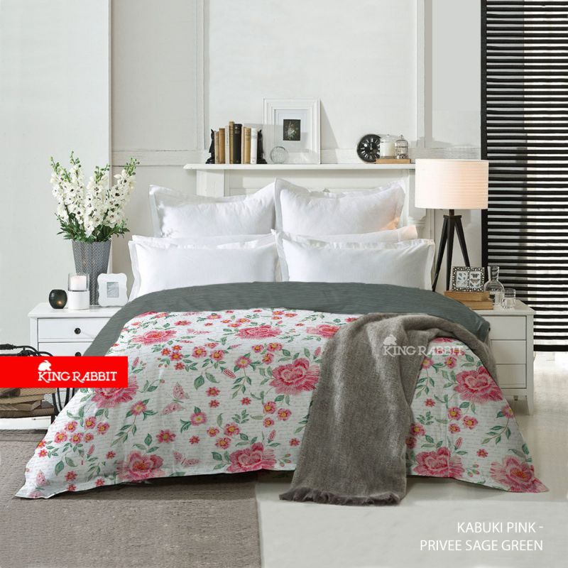 King Rabbit Reserve Bed Cover Motif KABUKI PINK - PRIVEE SAGE GREEN