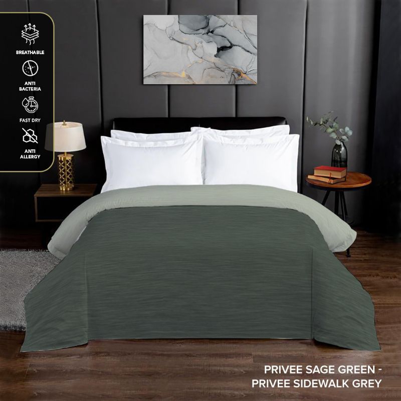 King Rabbit Reserve Bed Cover Motif PRIVEE SAGE GREEN -PRIVEE SIDEWALK GREY