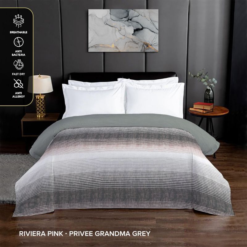 King Rabbit Reserve Bed Cover Motif Riviera Pink -PRIVEE  Grandma Grey