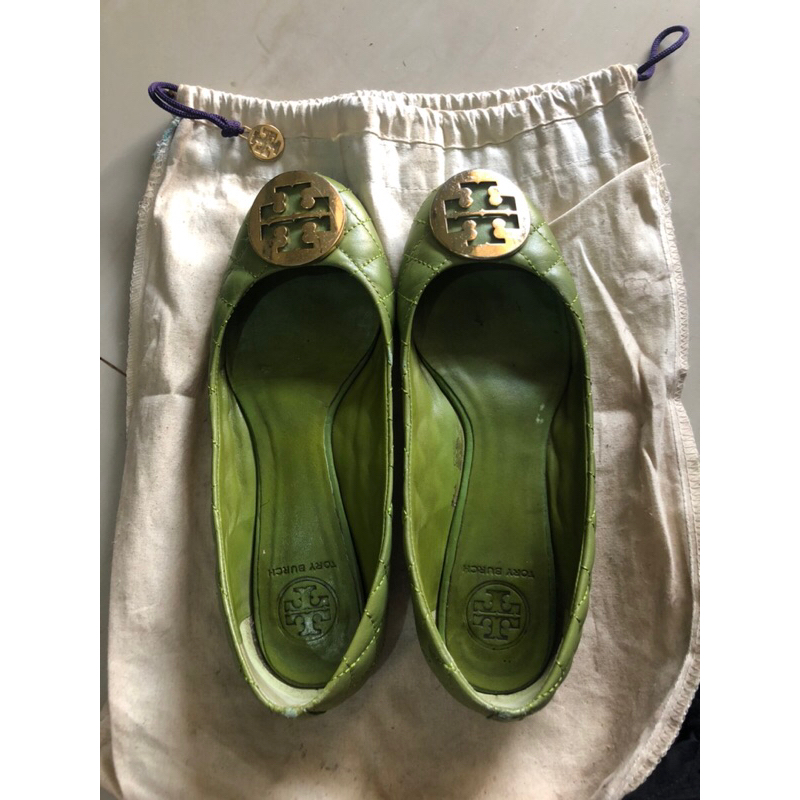 Preloved sepatu warna hijau branded original tory burch TB flat shoes sepatu tanpa hak sepatu ukuran