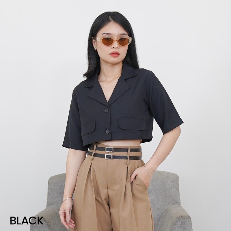 WxFAOUS - Villy Crop Top / Kemeja Outer Kerah Tidur Crop Wanita