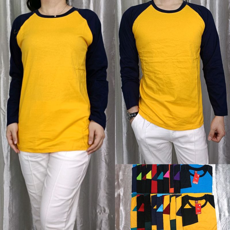Kaos polos reglan KUNING-NAVY lengan panjang uk M L XL XXL
