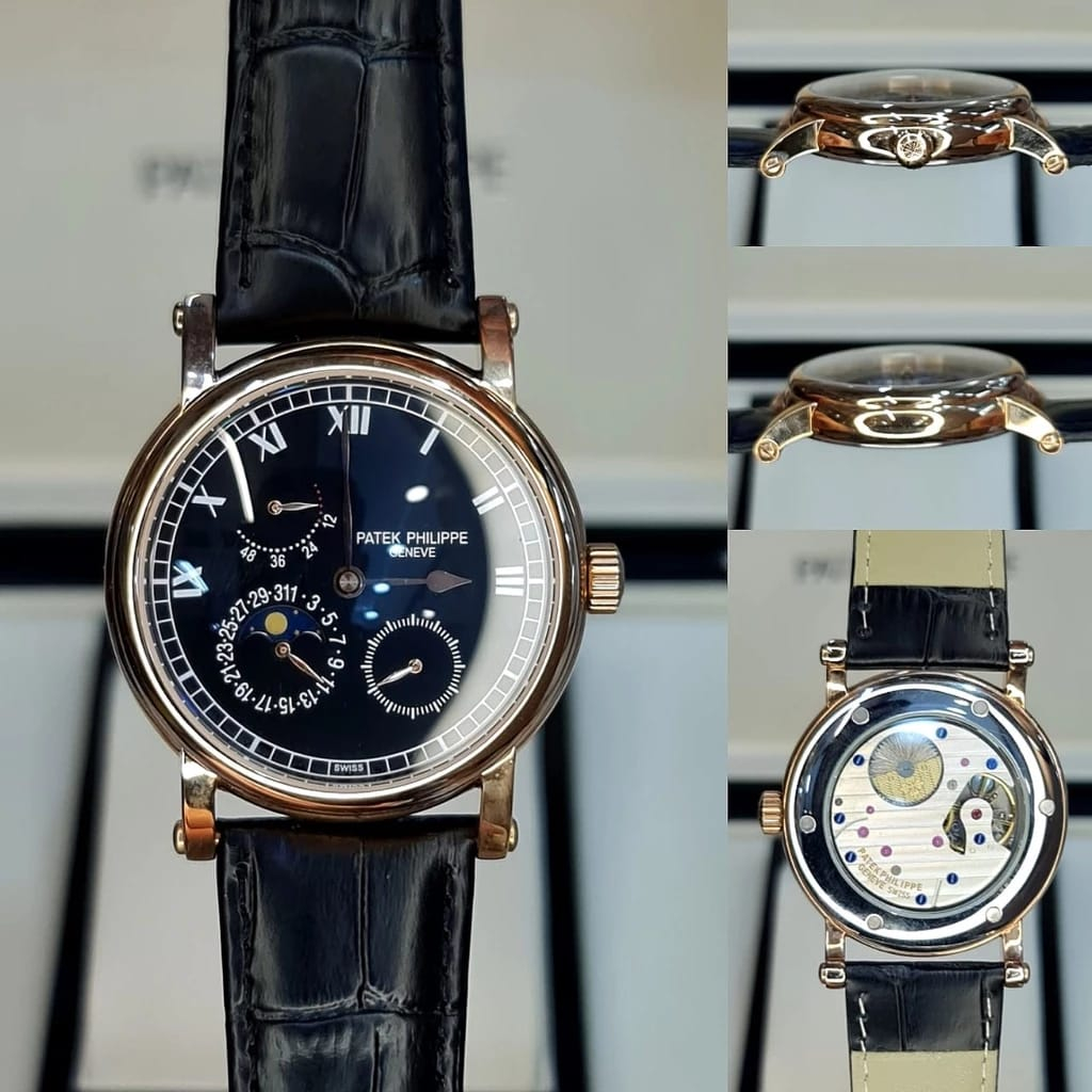 jam tangan pria patek philipi 5054g-001 calatrava moonphase aligator leather strap