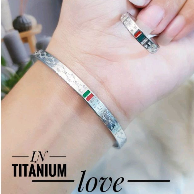 Gelang Set Cincin Titanium Silver Ra198c