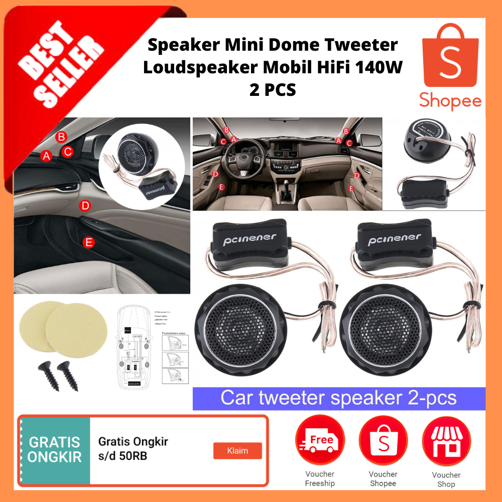Speaker Mini Dome Tweeter Loudspeaker Mobil HiFi 140W 2 PCS / Speaker Mobil Subwoofer Sistem Audio