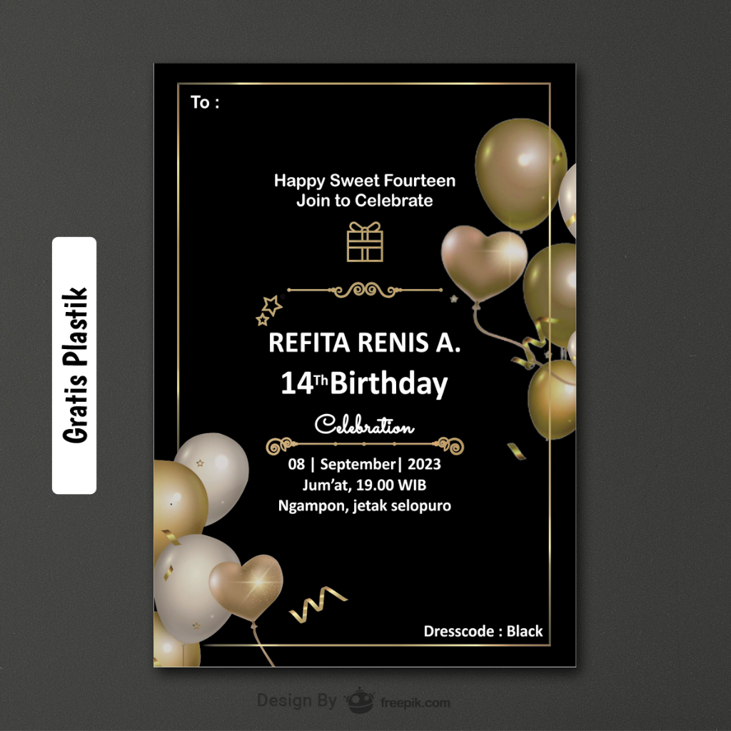 Undangan Ulang Tahun Realistic Gold Variasi 2 / Undangan Ultah Remaja / Undangan ulang tahun murah /