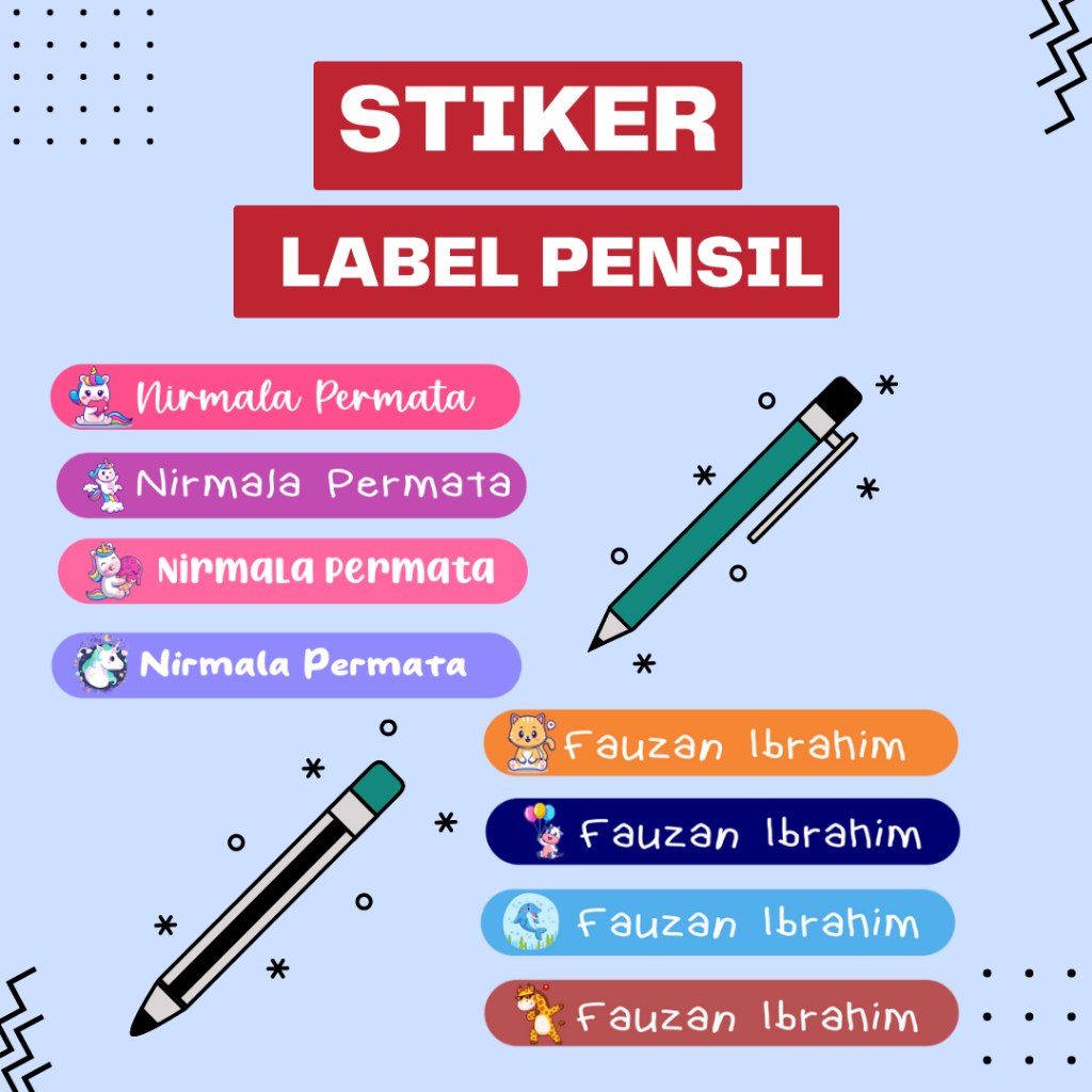

(160 PCS) Cetak Stiker Label Pulpen Pensil | Custom Stiker Alat Tulis