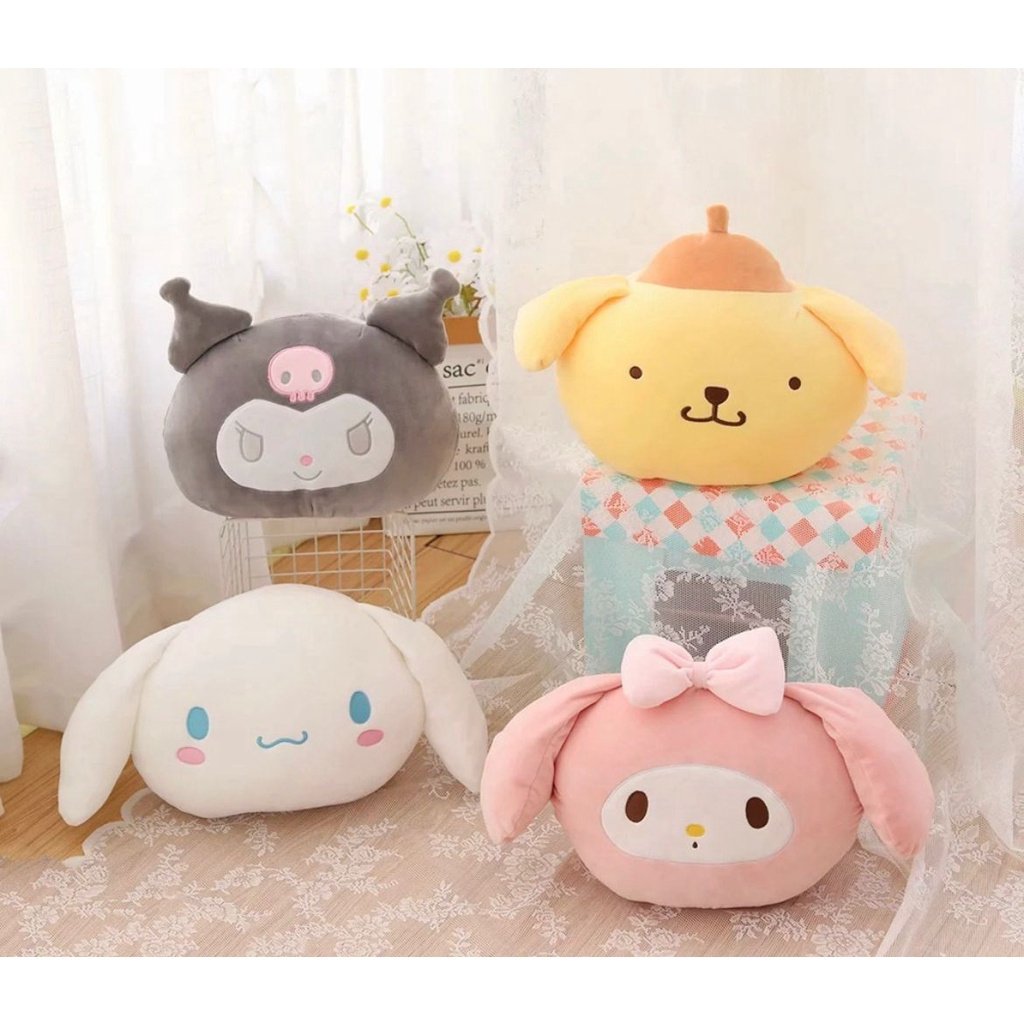 Boneka Bantal Kepala Karakter Sanrio Besar Pompurin Cinnamoroll Kuromi My Melody Bahan Lembut Empuk Bantal Sofa Lucu