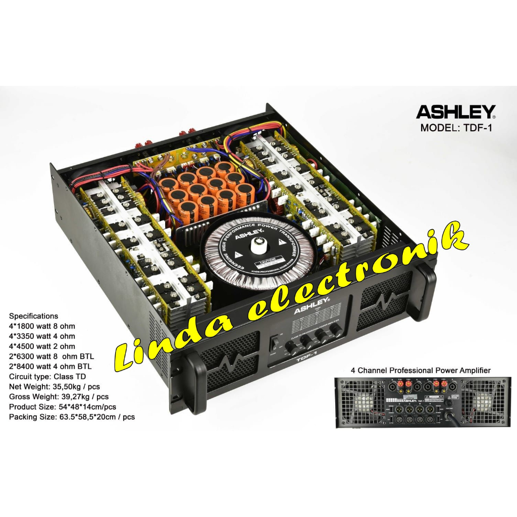 power ashley tdf 1 / ashley tdf1 4 channel class td 4 x 1800 original