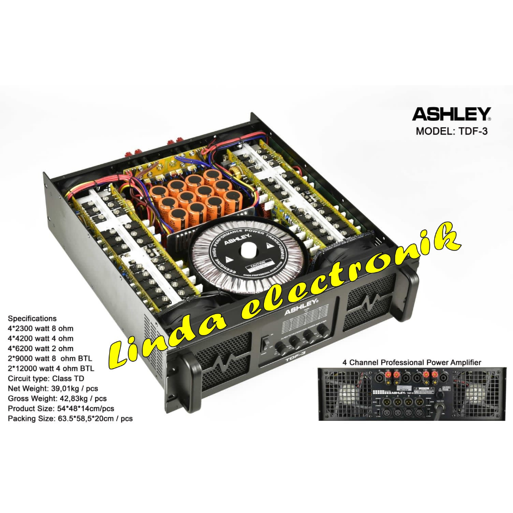 power ashley tdf 3 / ashley tdf3 4 channel class td 4 x 2300 original