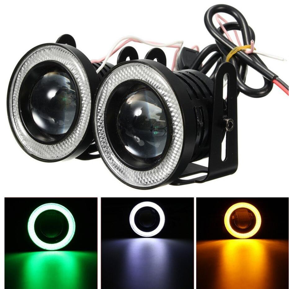 Lampu Kabut Mobil LED Fog lamp ANGEL EYES 3" 76MM BIRU MERAH Universal Fog Light Projie Eagle Eye