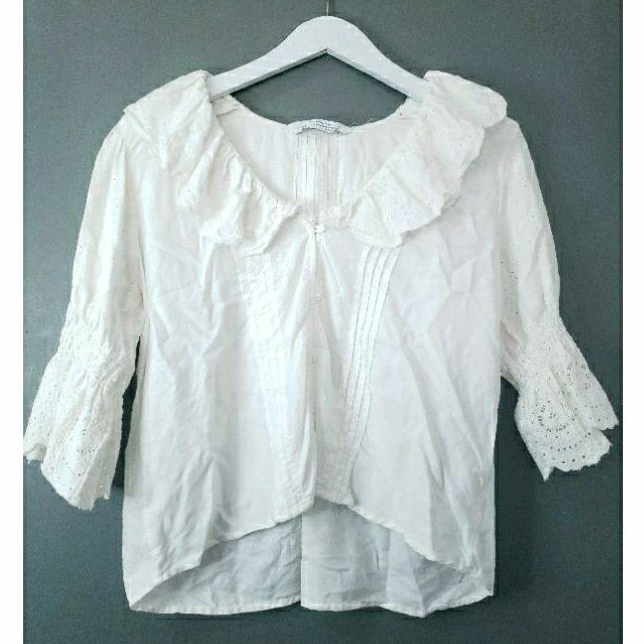 (NEW) ZARA WOMAN ATASAN BLOUSE PUTIH CROP SAILOR KATBOL KOREA ORIGINAL