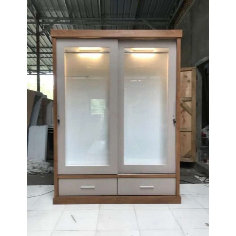 Lemari Pakaian Kayu Hpl Gamis Pintu Sliding Kaca