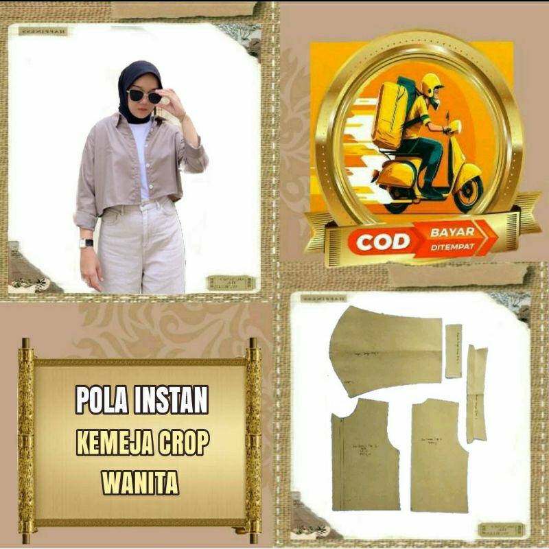 pola lnstan Kemeja Crop wanita (S= ld 100)+(M=ld 110)+(L= ld 120)+(XL= ld130)