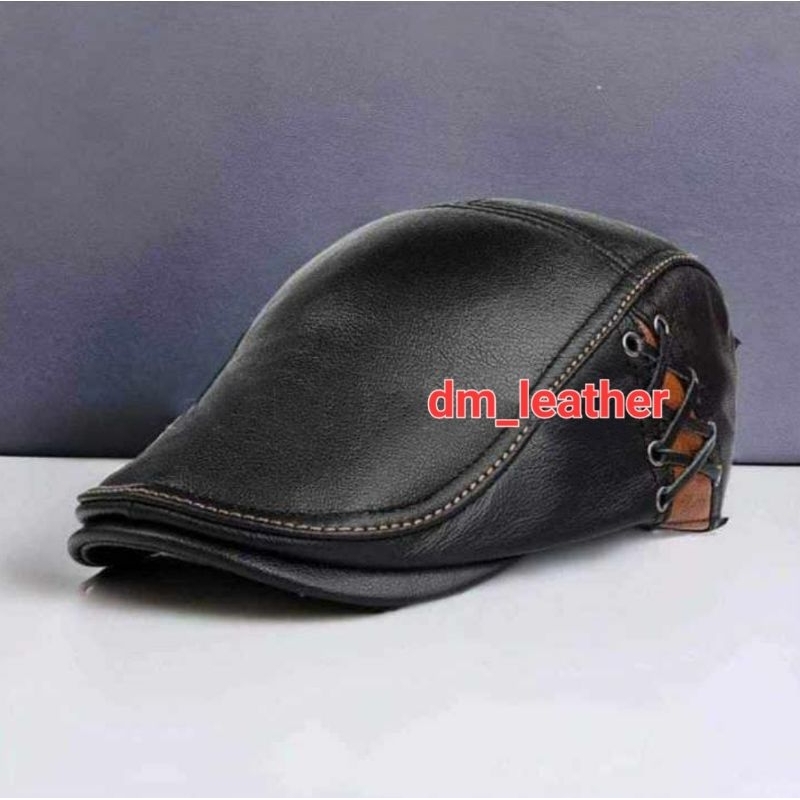 Topi Pet Pria kulit asli Original Variasi Anyam Premium