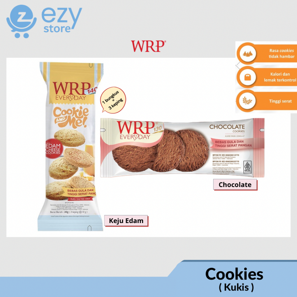 

WRP Cookies 30 gram / Chocolate / Keju Cheese Edam / Snack Cemilan Diet Sehat / Kukis Coklat Keju