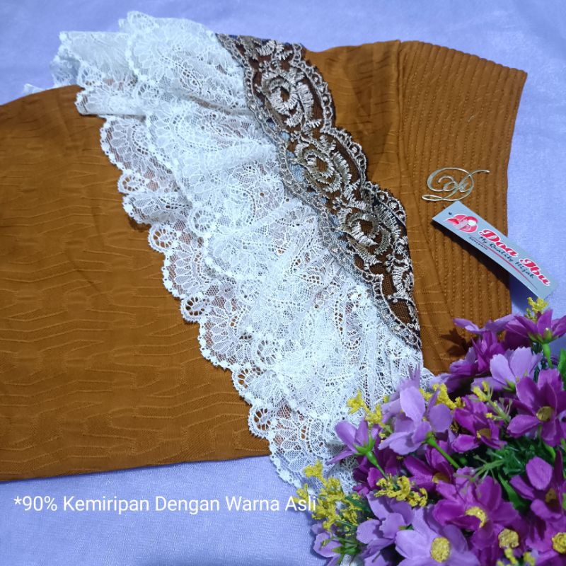 QIARA - Hijab Jersey Jaquard Terbaru Pad Busa Sabit Renda Ori Doa Ibu XL