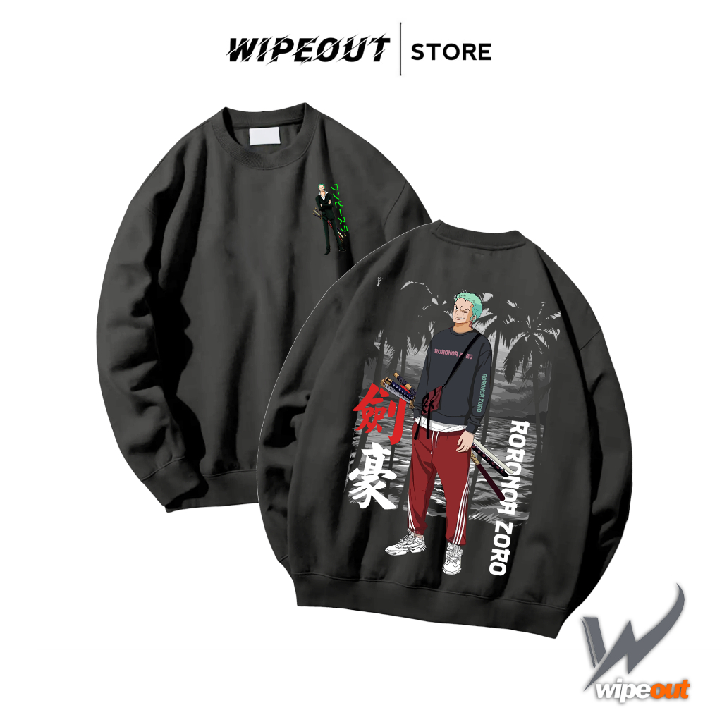 Switer Crewneck Anime One Piece Roronoa Zoro Cotton Fleece Premium