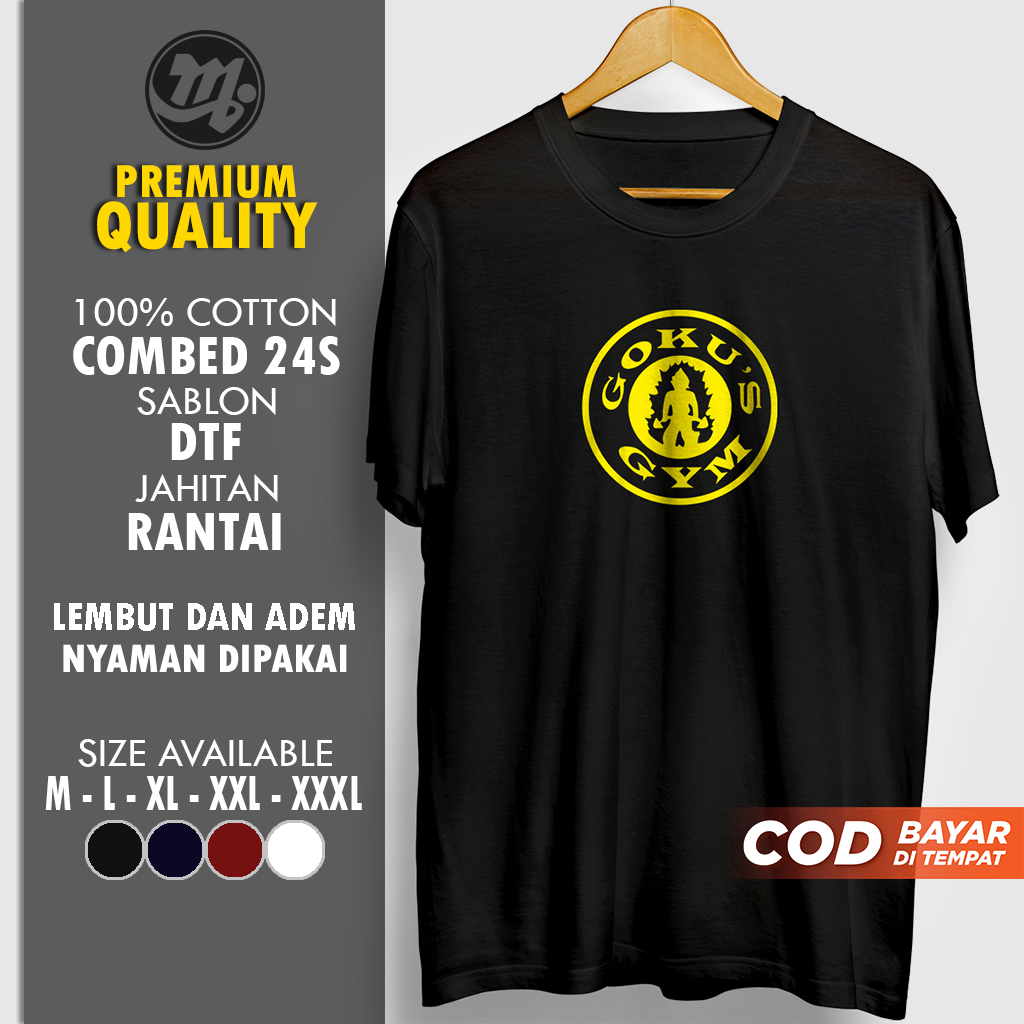 Kaos Pria Anime Dragon Ball Goku Gold Gym Cowok Dewasa Bermerk Distro Branded Premium Brand Keren Mu
