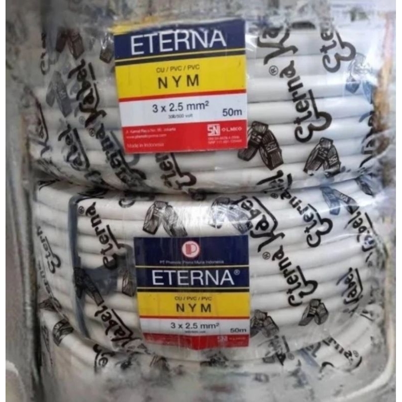 Kabel Listrik Kawat Tembaga ETERNA NYM 3X2,5 Isi 3 Kawat 2,5 mm 50 M Meter 1 Roll