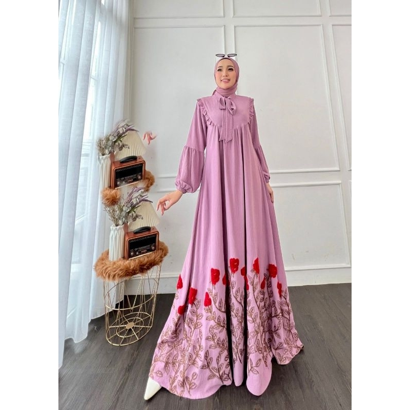 gamis crinkle motif bunga