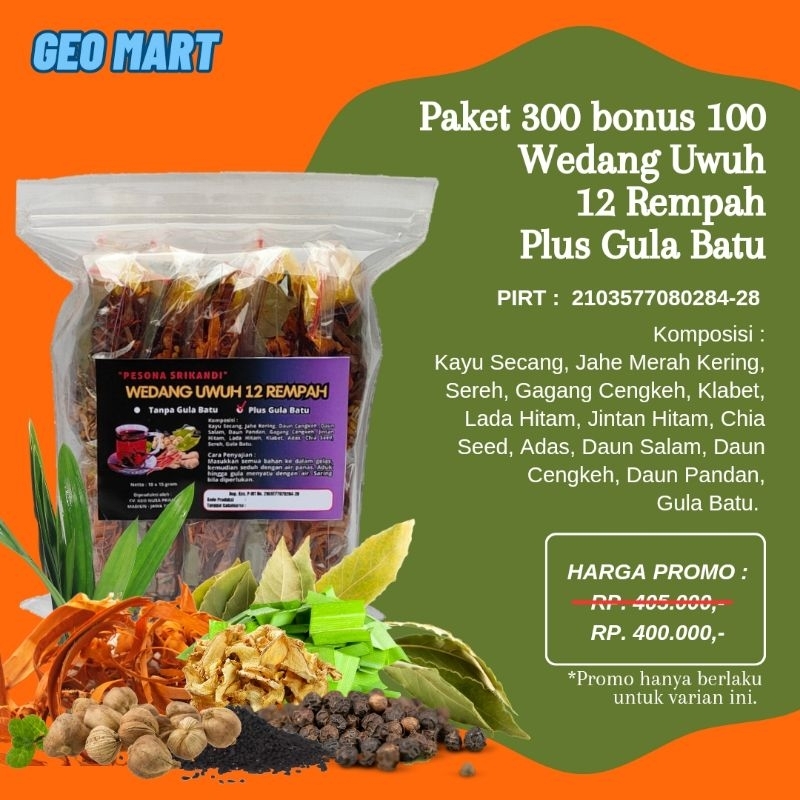 

Paket 300 bonus 100 Wedang Uwuh 12 Rempah Plus Gula Batu