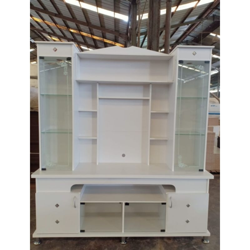 Lemari hias/ buffet tv lemari pajangan putih pakai lampu