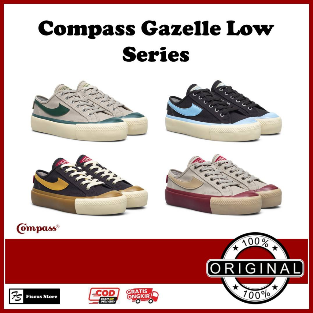 [ORIGINAL] Sepatu Compass Gazelle Low Wafer Green / Choco Ice / Caramel / Wafer Maroon