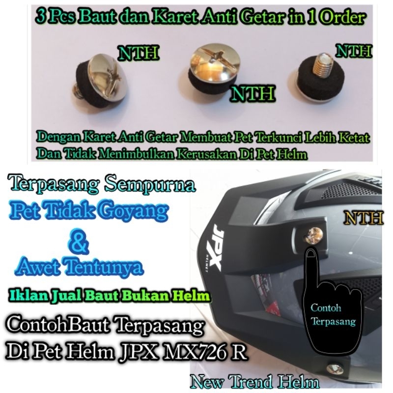 Baut Pet Helm JPX MX726 R dan Karet Anti Getar Berkualitas